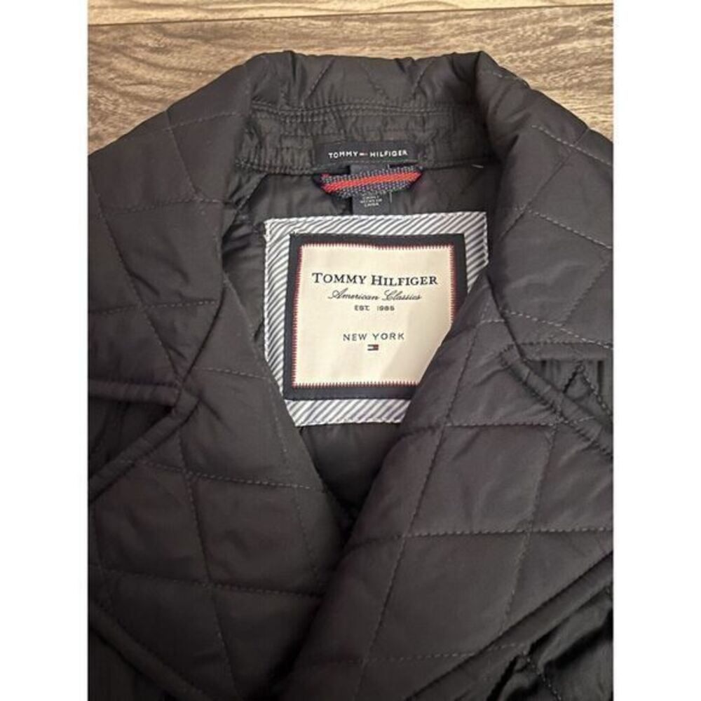 Tommy‎ Hilfiger Womens Quilted Trench Coat Jacket Black/Red Small Belt 254 - Picture 4 of 6
